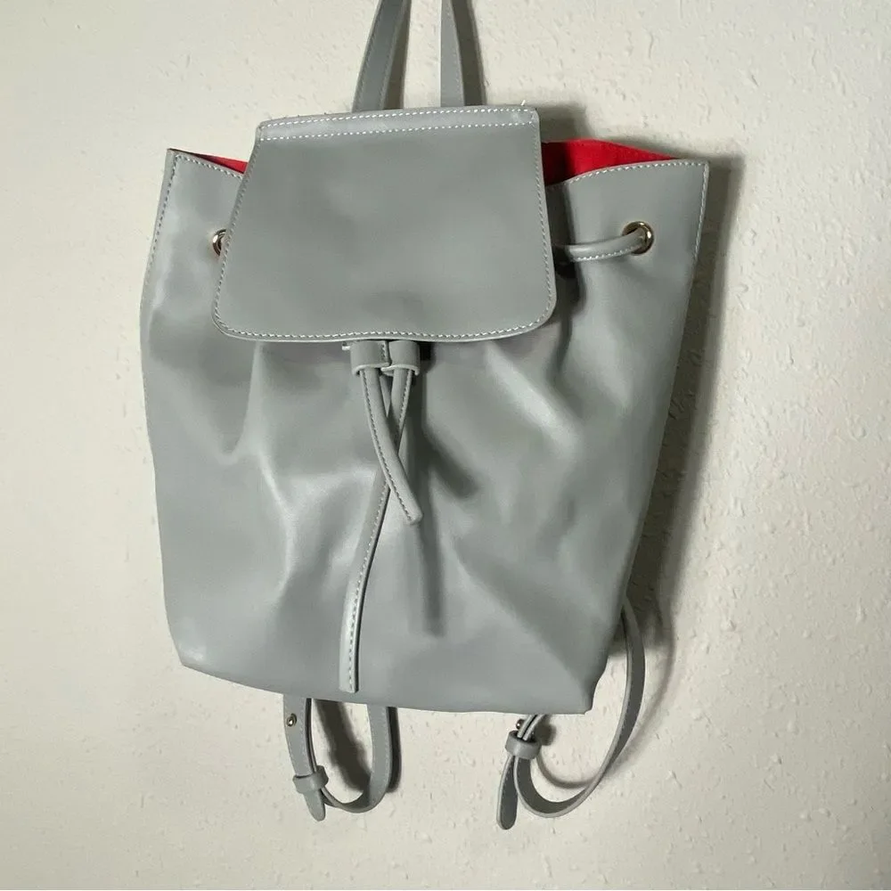 Tura Gray Faux Leather Backpack Shoulder Bag Satchel Drawstring Purse